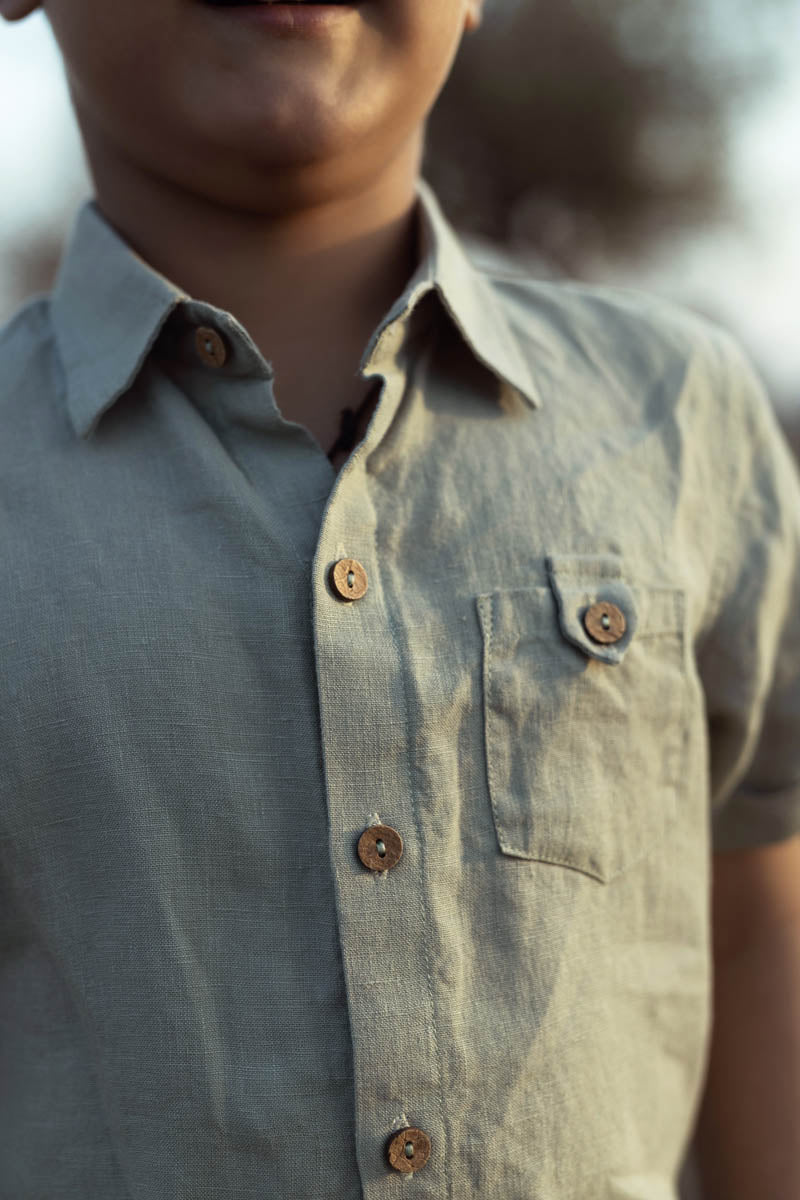 High Low Shirt With Capri Shorts Set - Chi Linen