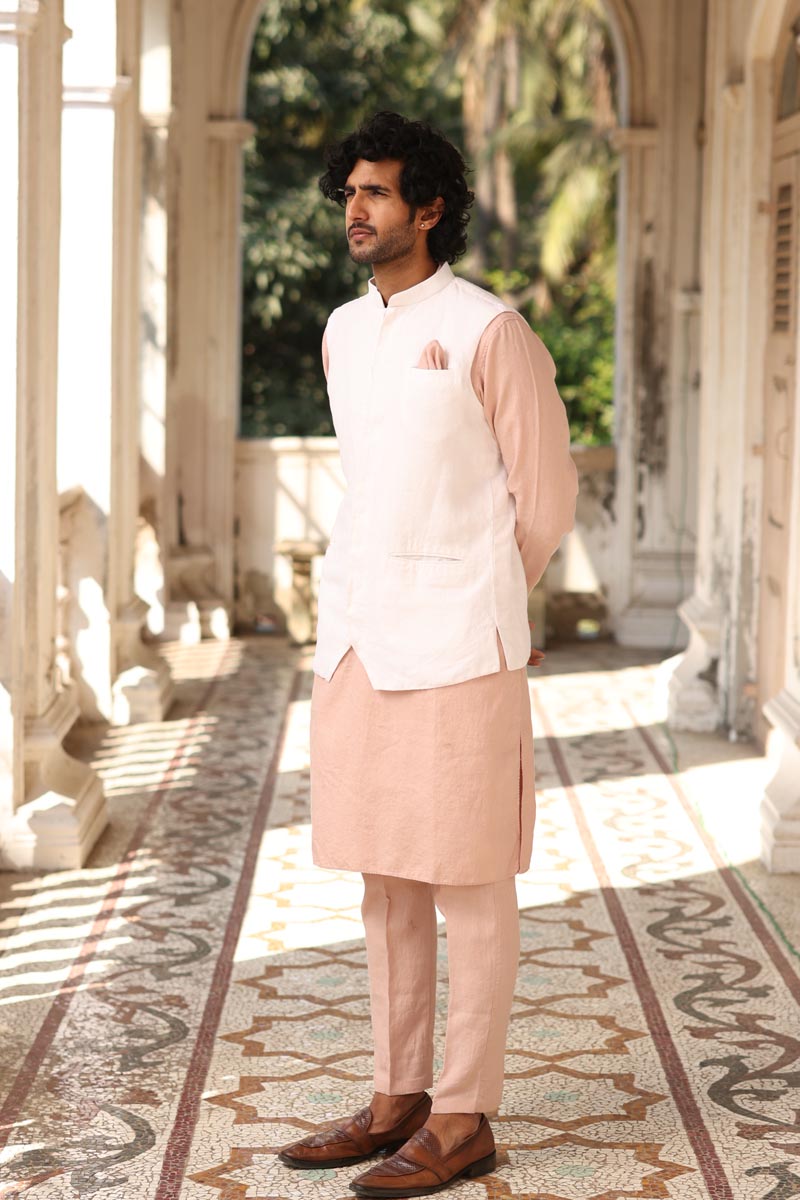 Linen Kurta Jacket | Flamingo Kurta & Jacket Set