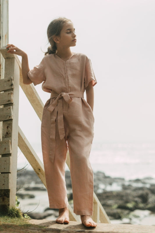 Linen jumpsuit Short Sleeve Linen Jumpsuit for Girls ChiLinen