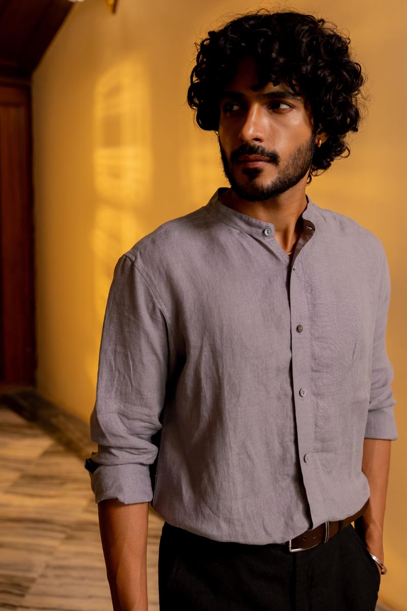 Mandarin Collar Graphite Shirt