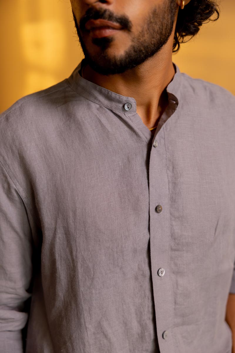 Mandarin Collar Graphite Shirt