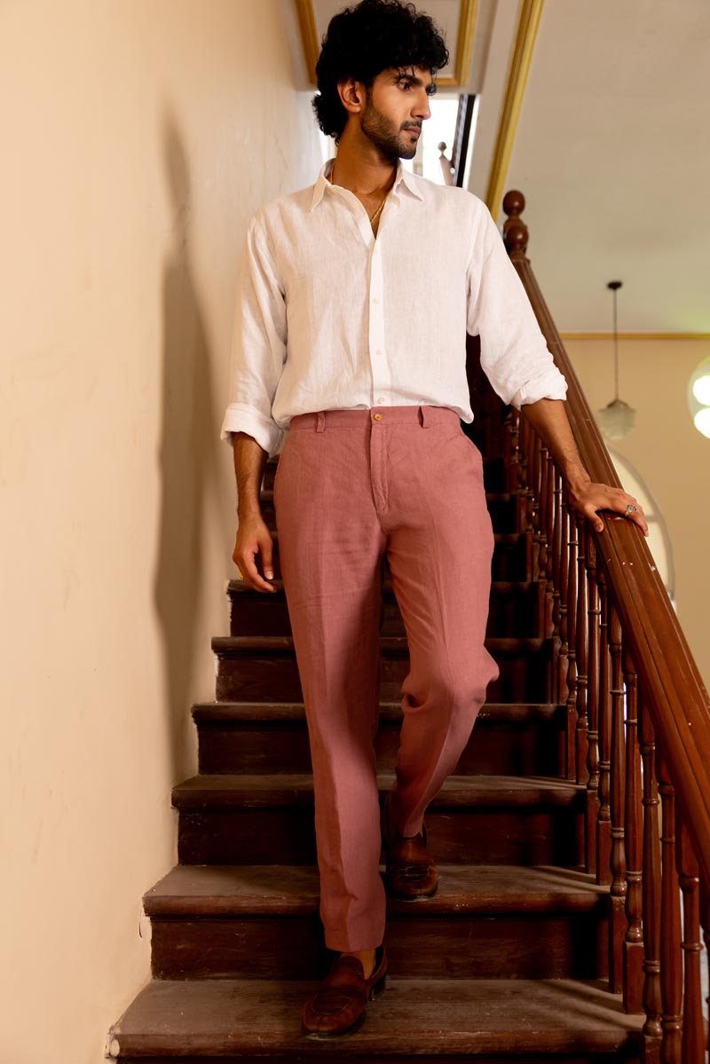 Buy Rose Gold Trousers Pure Linen Pant for Men | Chi Linen Buy Rose Gold Trousers Pure Linen Pant for Men | Chi Linen