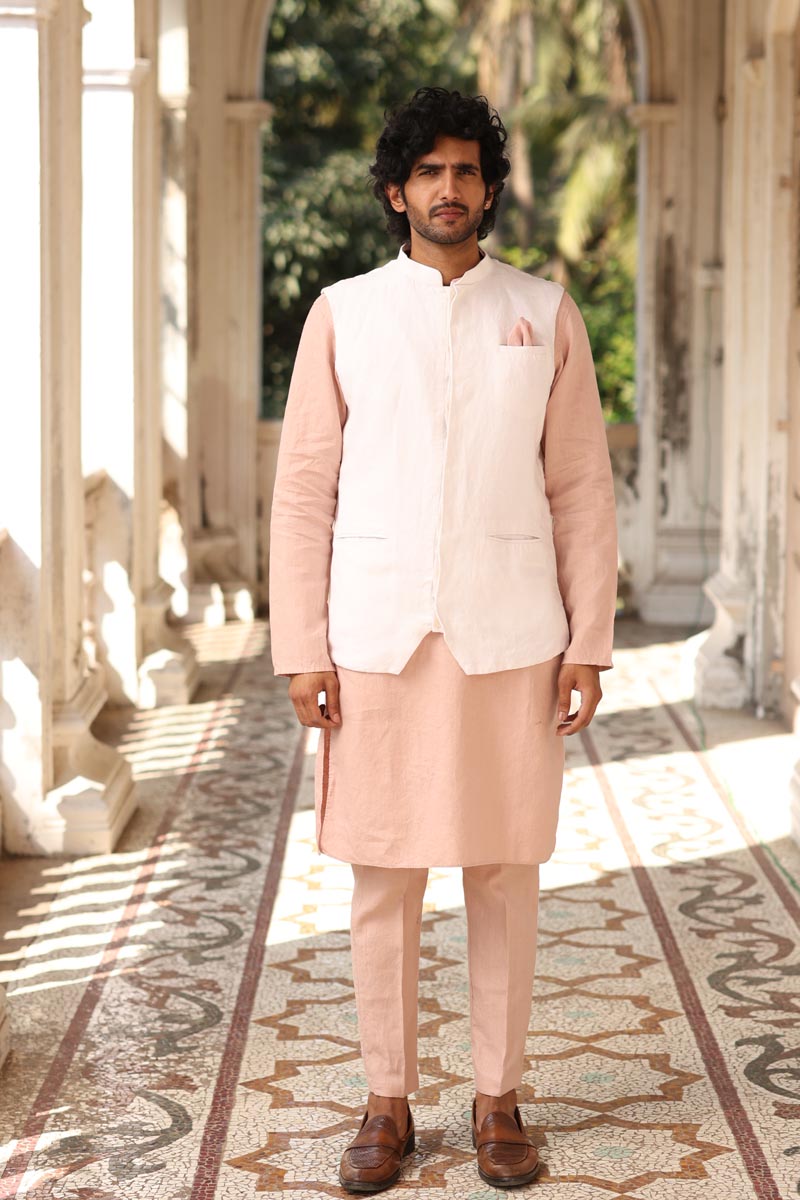 Linen Kurta Jacket | Flamingo Kurta & Jacket Set
