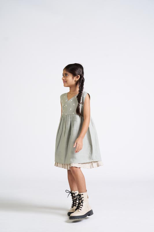 Mint Green Embroidered Yoke Dress - Chi Linen