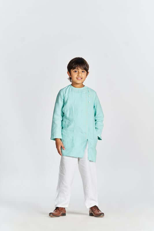 Celestial Green Side Opening Kurta Set - Chi Linen