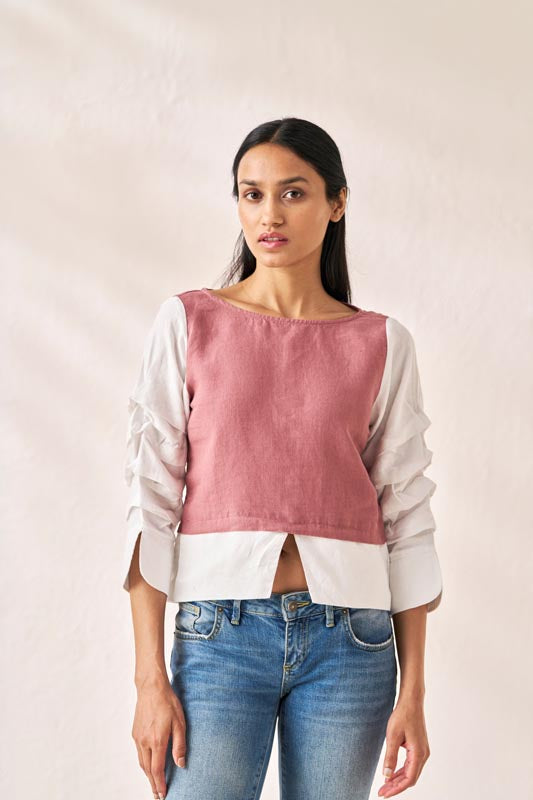 Front Slit 2 Colour Top Rose Gold - Chi Linen