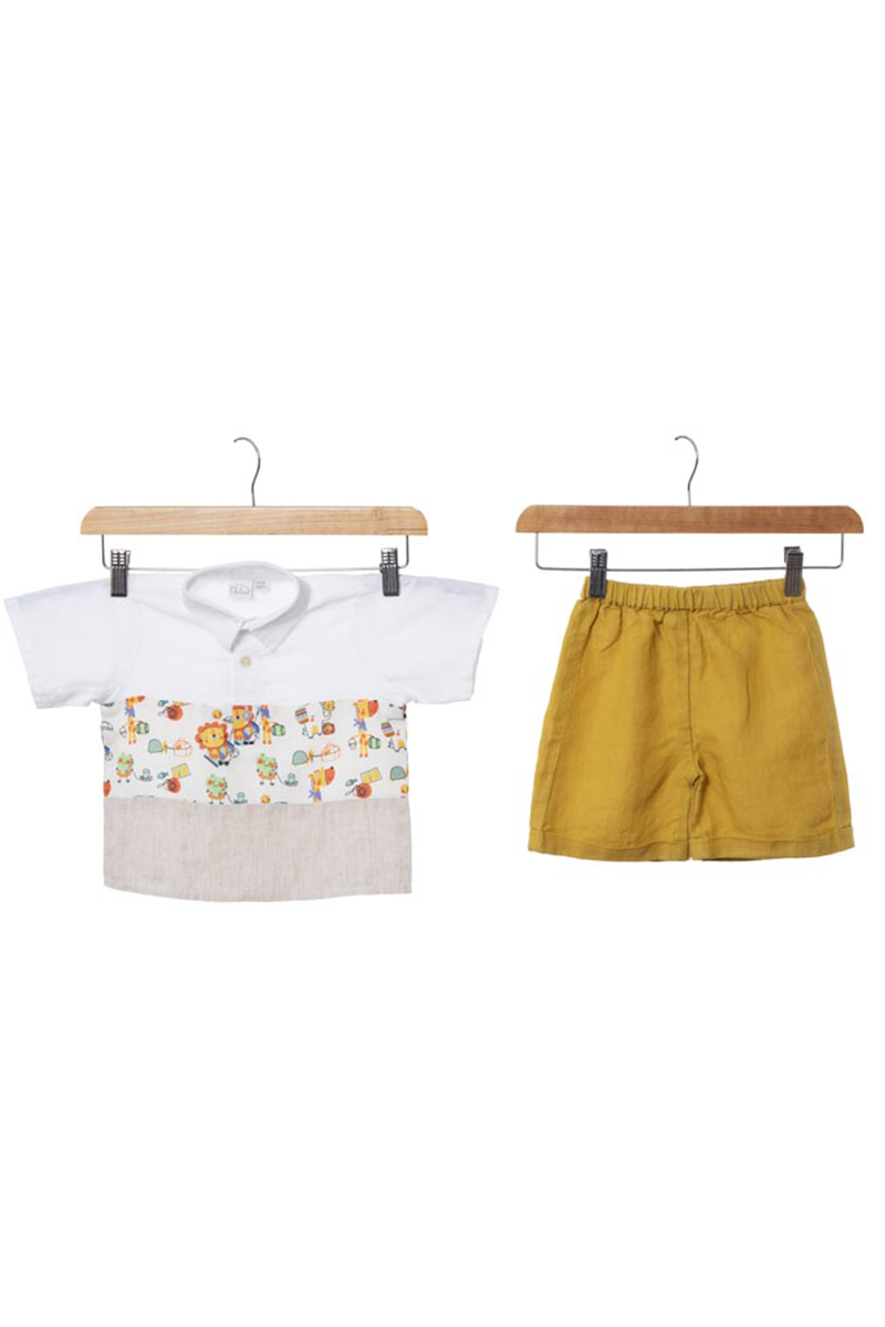 Printed Polo Collar Shirt Set