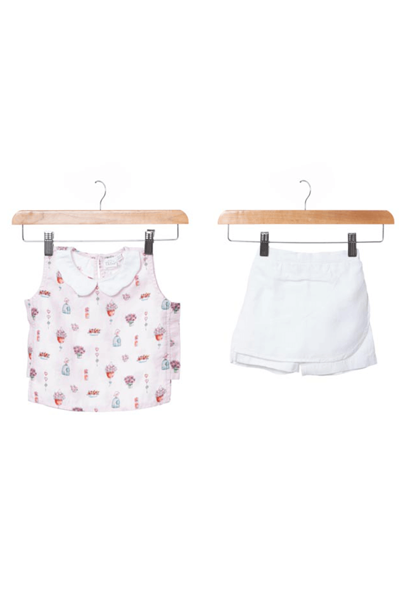 Peter pan collar top & skorts set