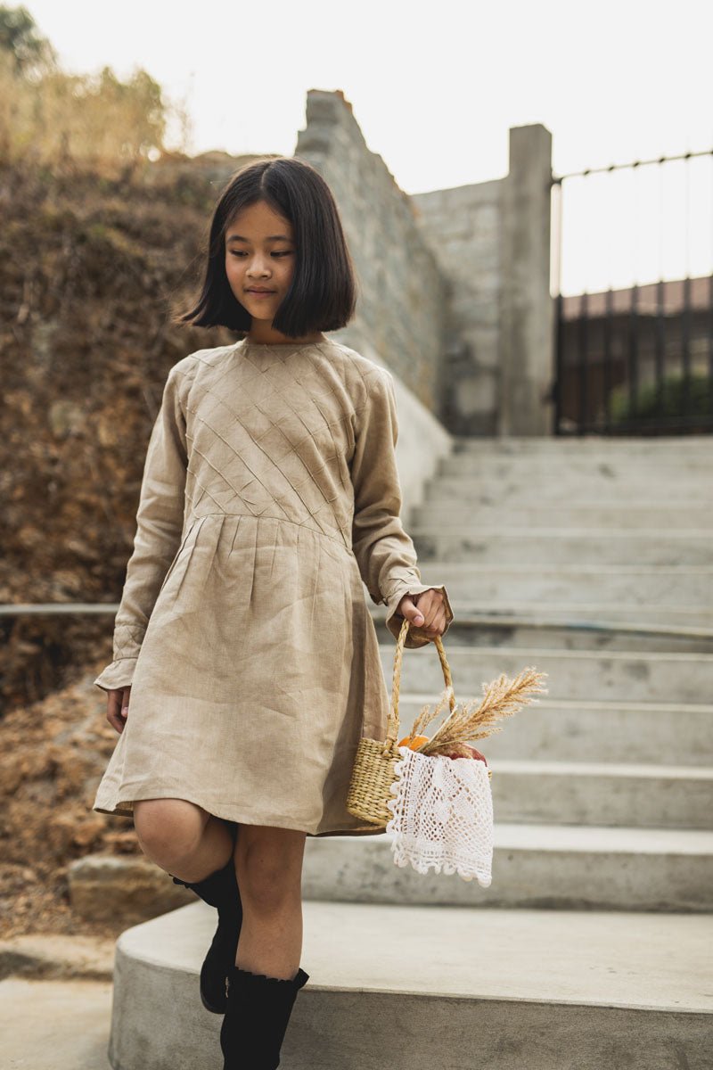 Pleated checks frock - Chi Linen
