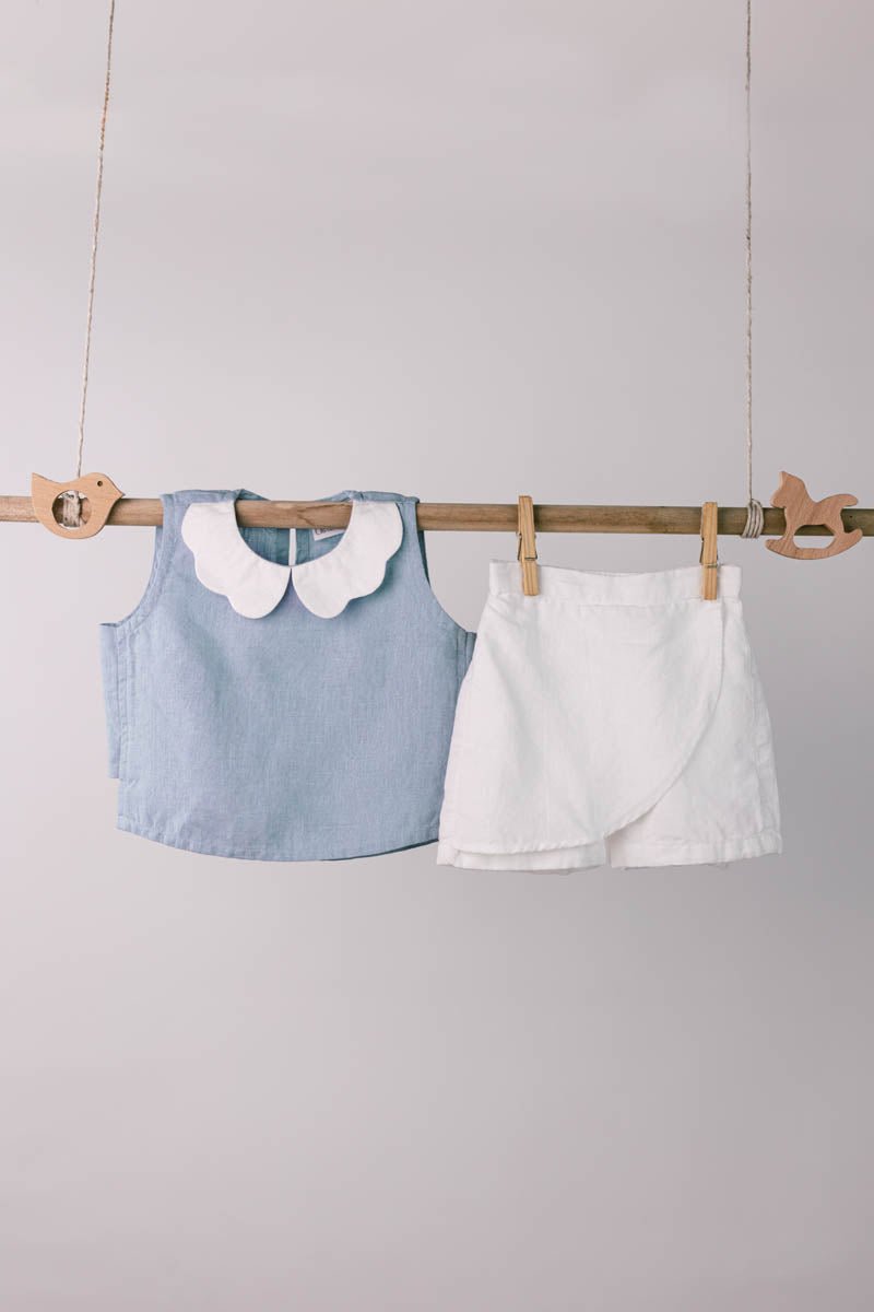 Peter-Pan Collar Top and Skorts Set - Chi Linen