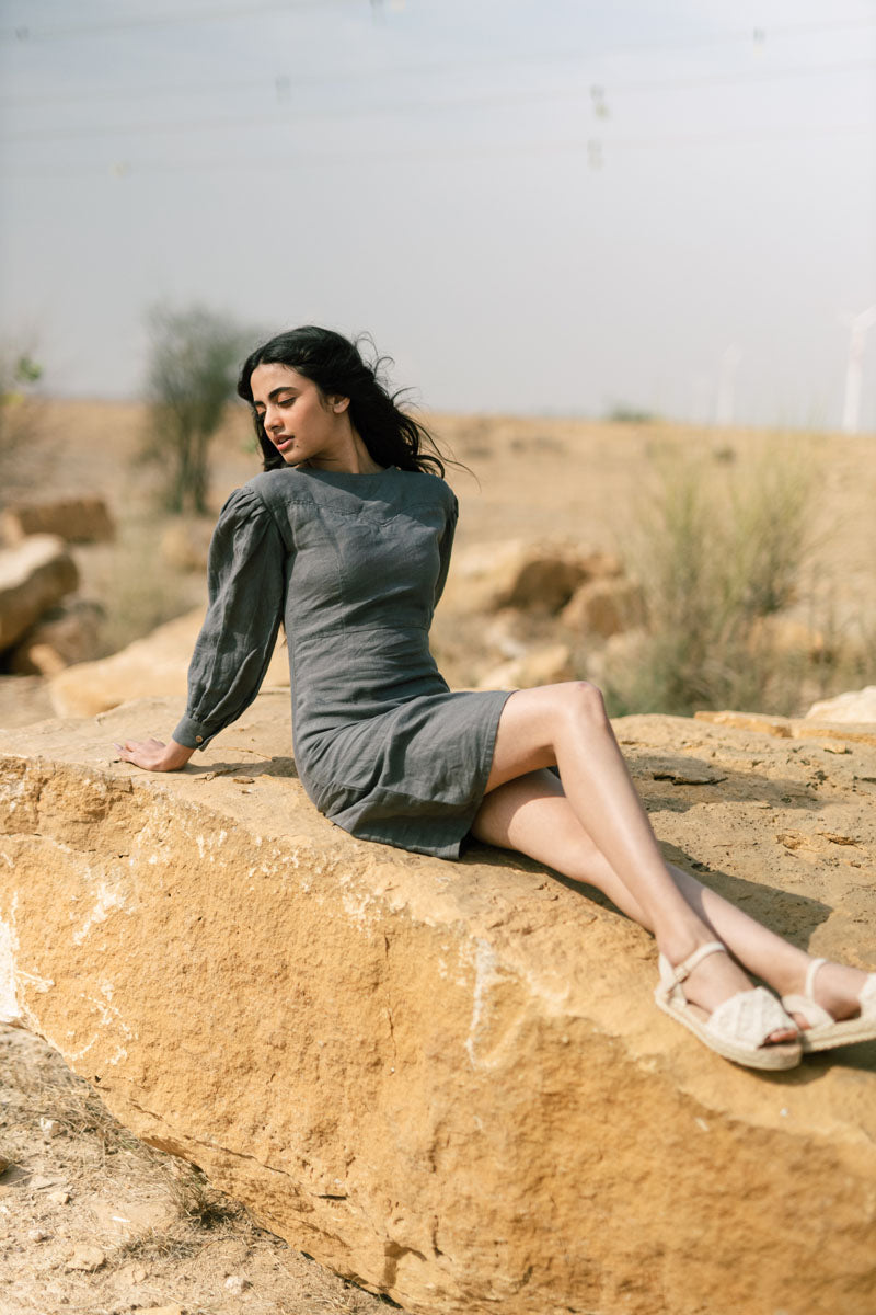 Sweetheart neck puff sleeve dress - Chi Linen