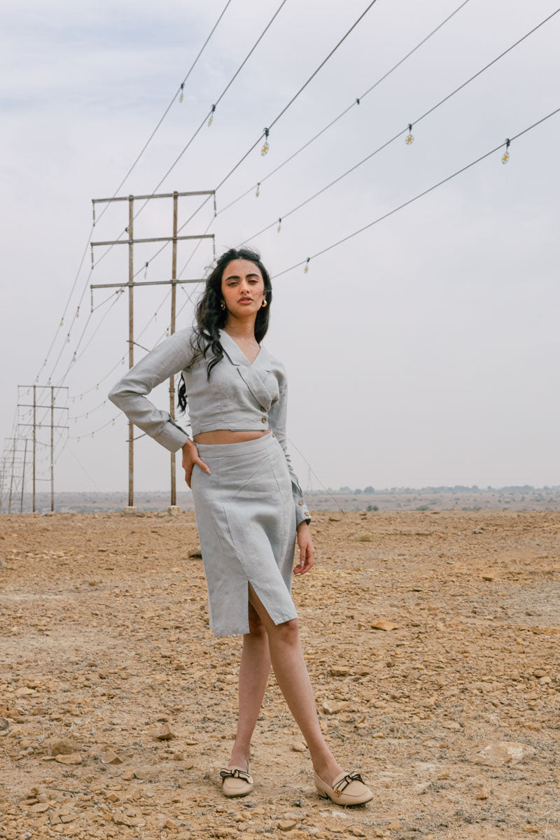 Cropped blazer with skirt co-ord set - Chi Linen