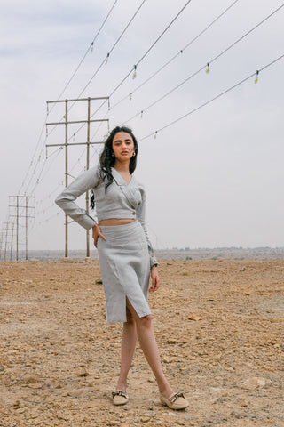 Cropped blazer with skirt co-ord set - Chi Linen