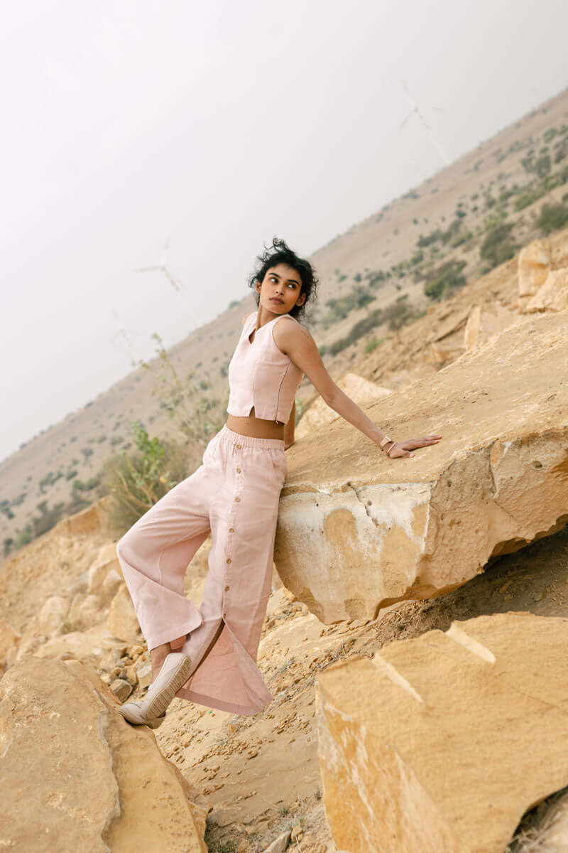 Crop top with slit trouser - Chi Linen