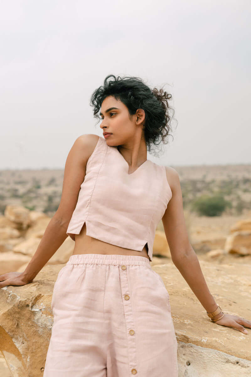 Crop top with slit trouser - Chi Linen