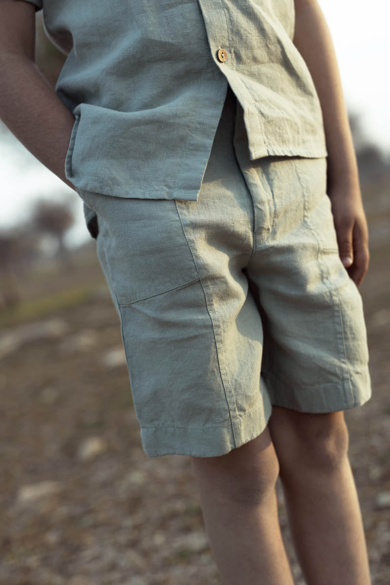High Low Shirt With Capri Shorts Set - Chi Linen