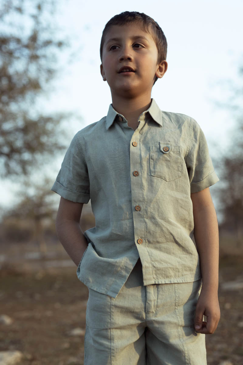 High Low Shirt With Capri Shorts Set - Chi Linen