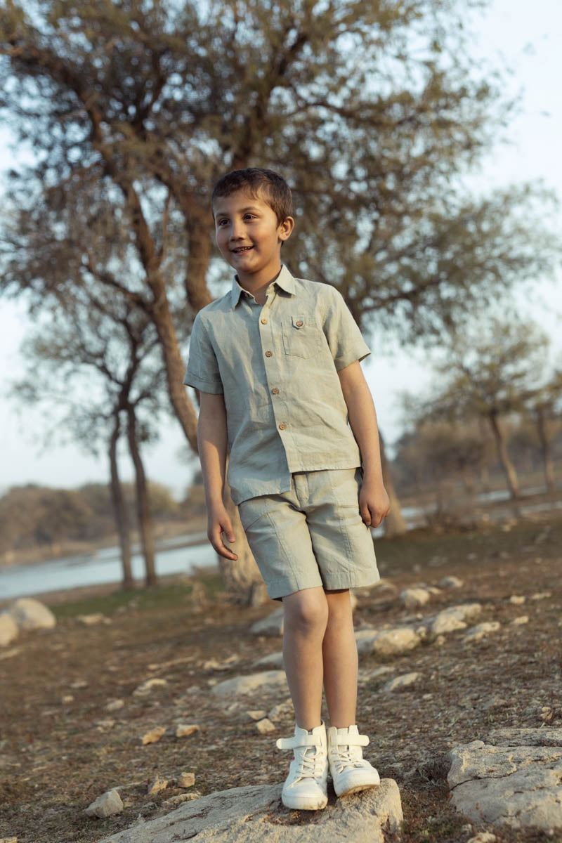 High Low Shirt With Capri Shorts Set - Chi Linen