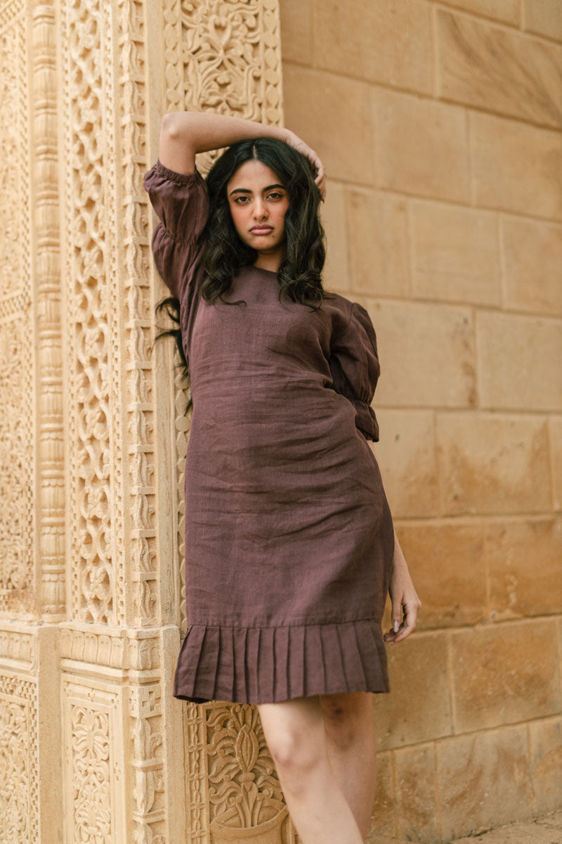 Puff sleeve frill Dress - Chi Linen