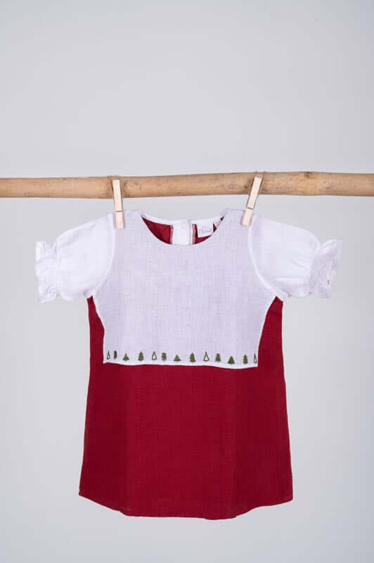 Hand-Embroidered 2 Layer Puff Sleeve Dress - Chi Linen