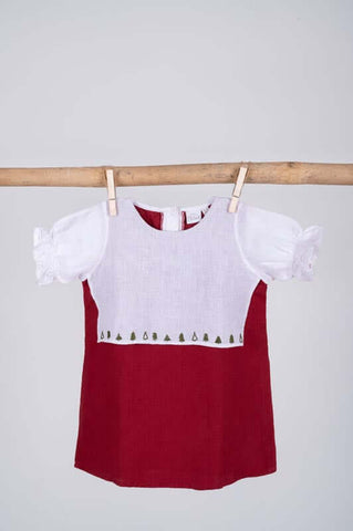 Hand-Embroidered 2 Layer Puff Sleeve Dress - Chi Linen