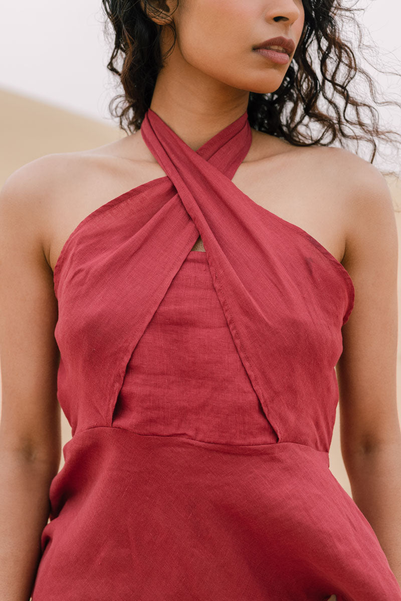 Buy Halter Neck Peplum Top Women s Linen Tops Chi Linen