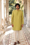 Kiwi Green Minimal Hand-Embroidered Kurta Set | Men's Linen Kurta 