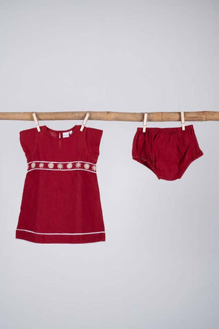 Hand-Embroidered Cap Sleeve Dress - Chi Linen