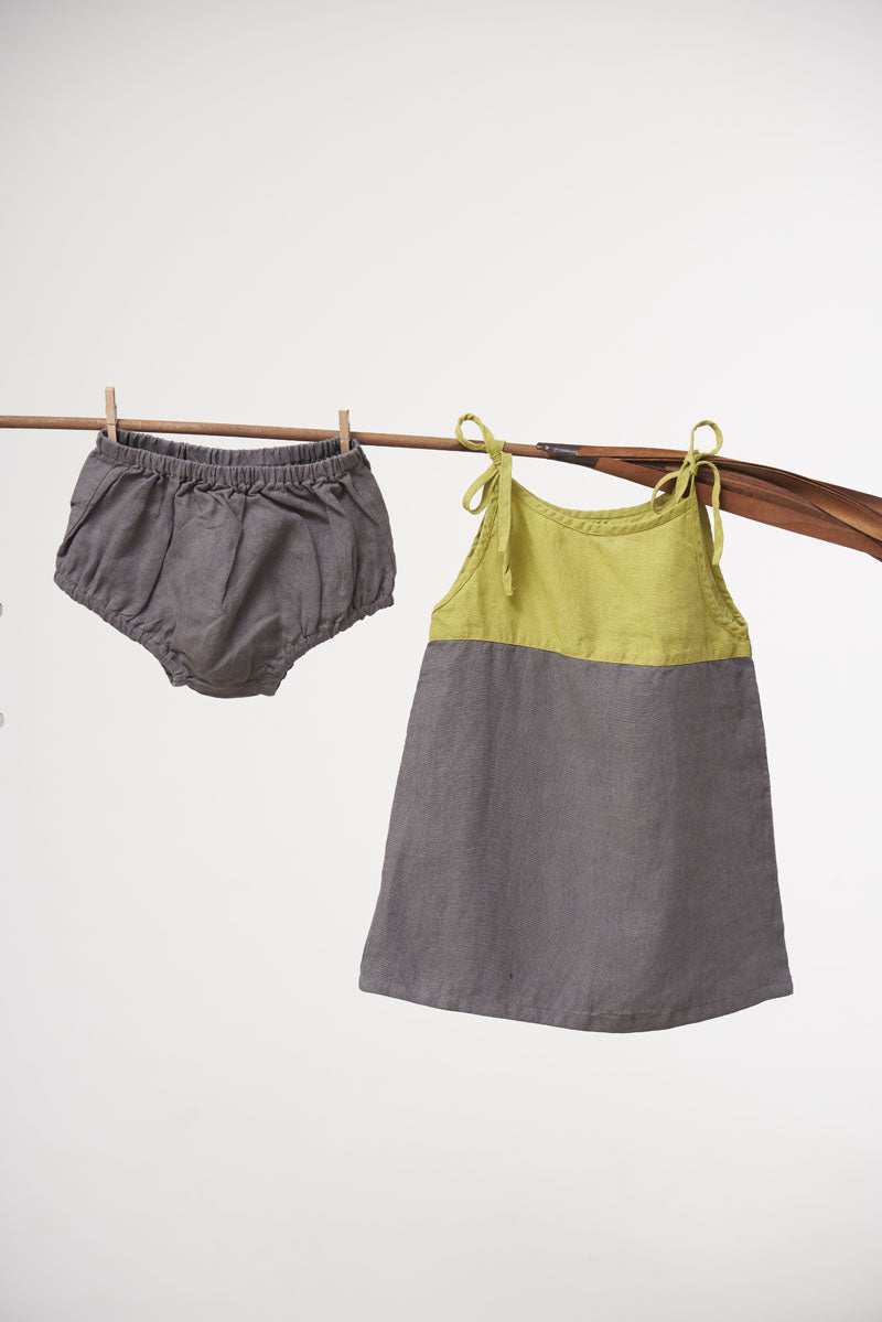 2 Colours Tie-up Frock - Chi Linen