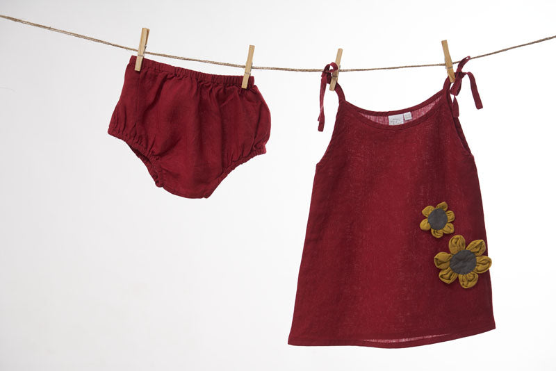 Cherry Tie-Up Shoulder Flower Frock - Chi Linen