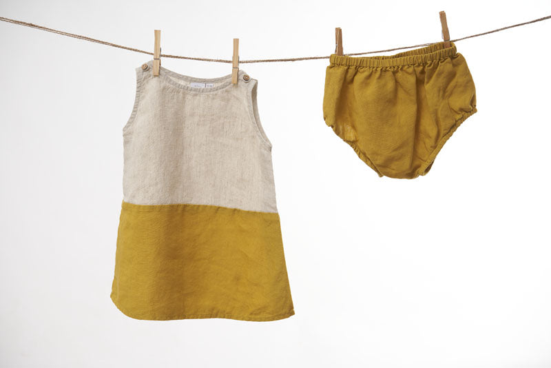 2 Colours Shoulder Button Frock - Chi Linen