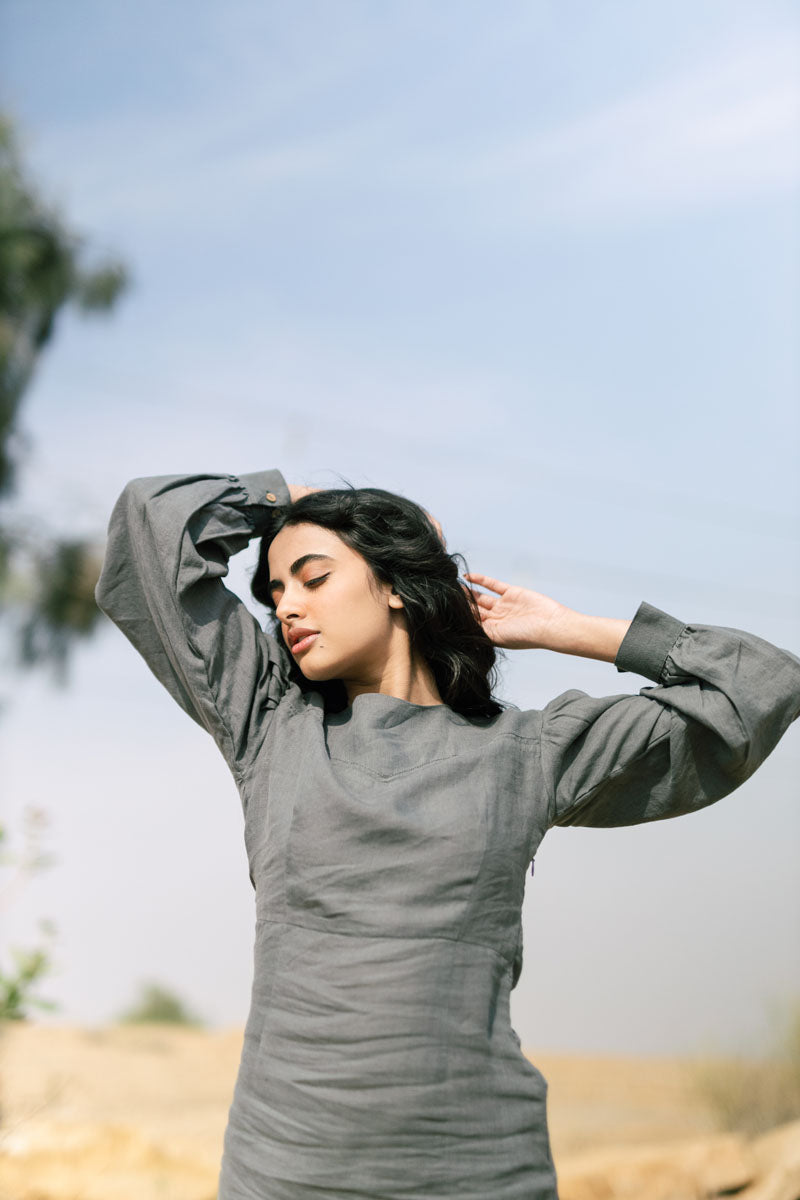 Sweetheart neck puff sleeve dress - Chi Linen