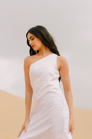 One Shoulder criss-cross Dress - Chi Linen