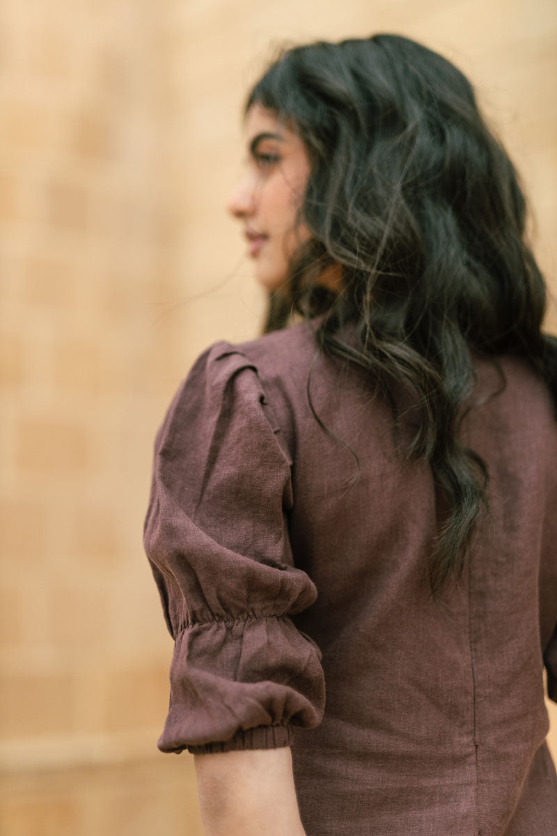 Puff sleeve frill Dress - Chi Linen