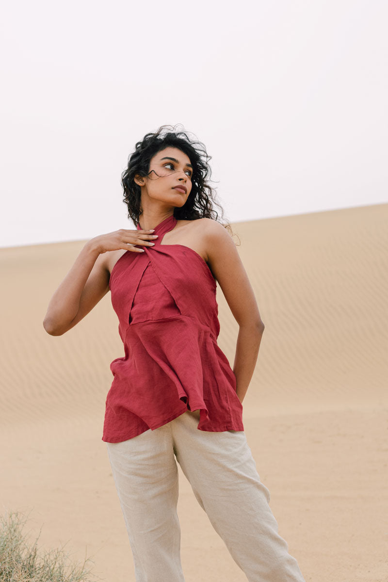 Halter neck peplum top - Chi Linen
