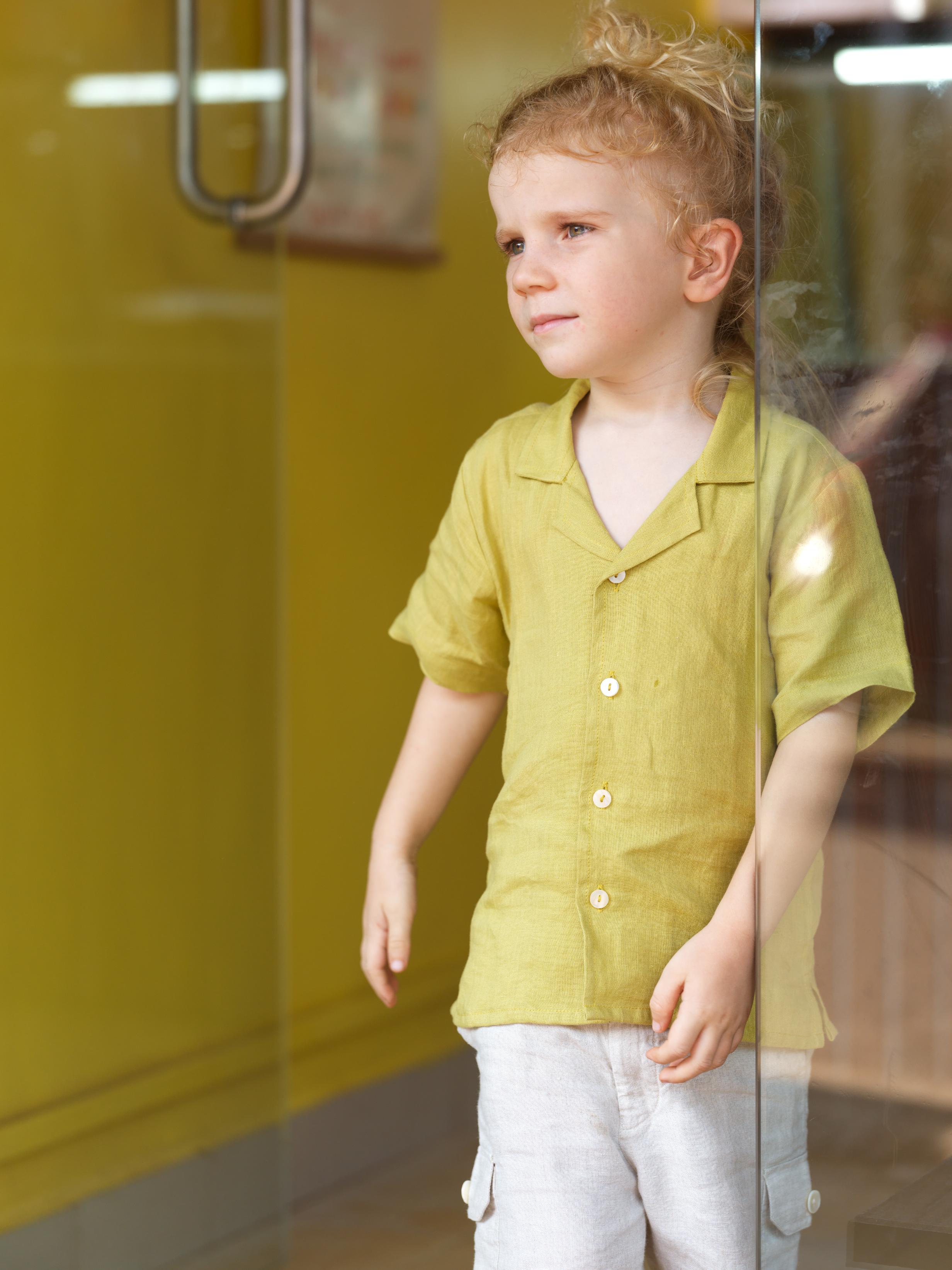 Boys Cuban Collar Shirt Kiwi Green