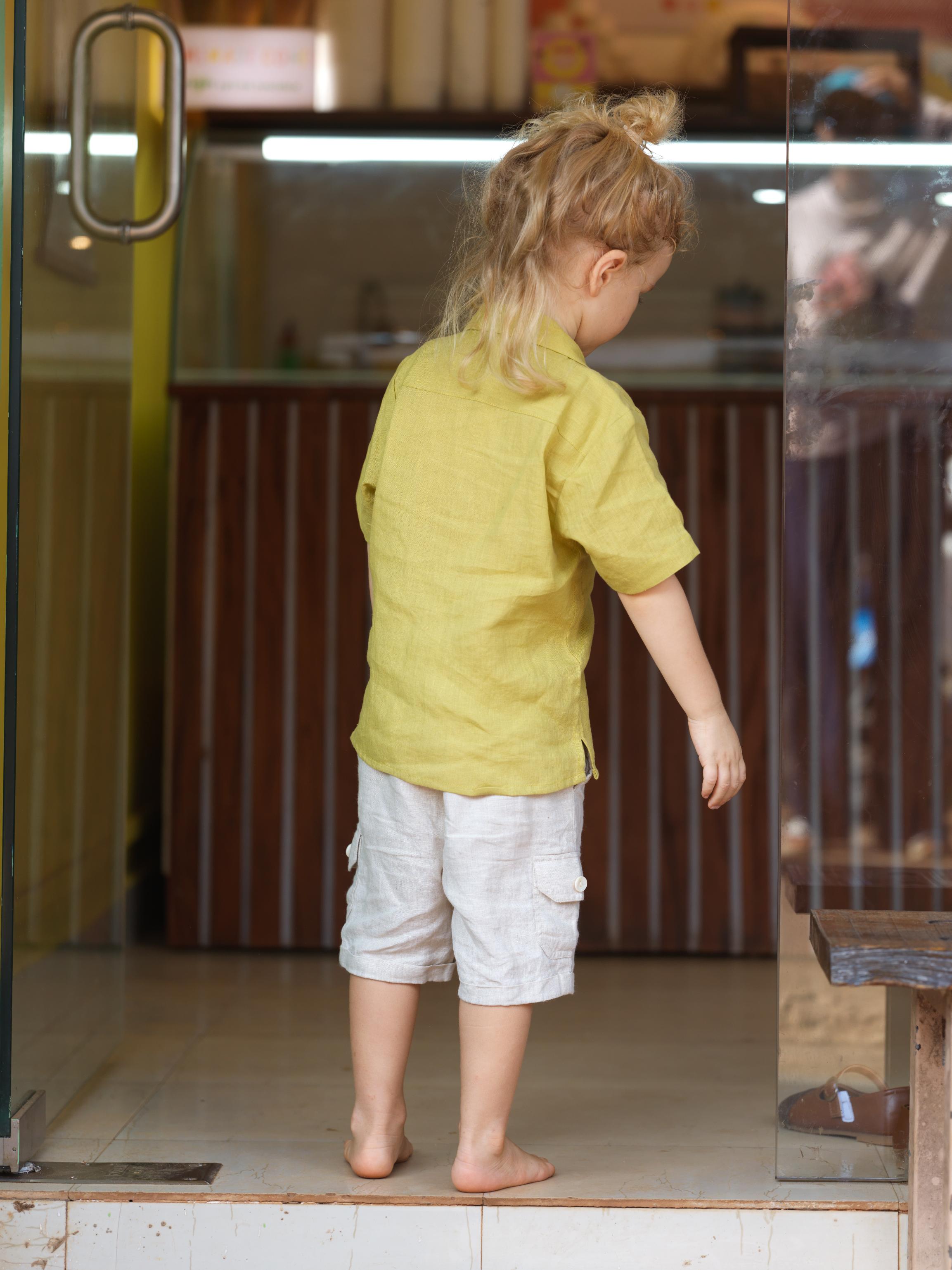 Boys Cuban Collar Shirt Kiwi Green