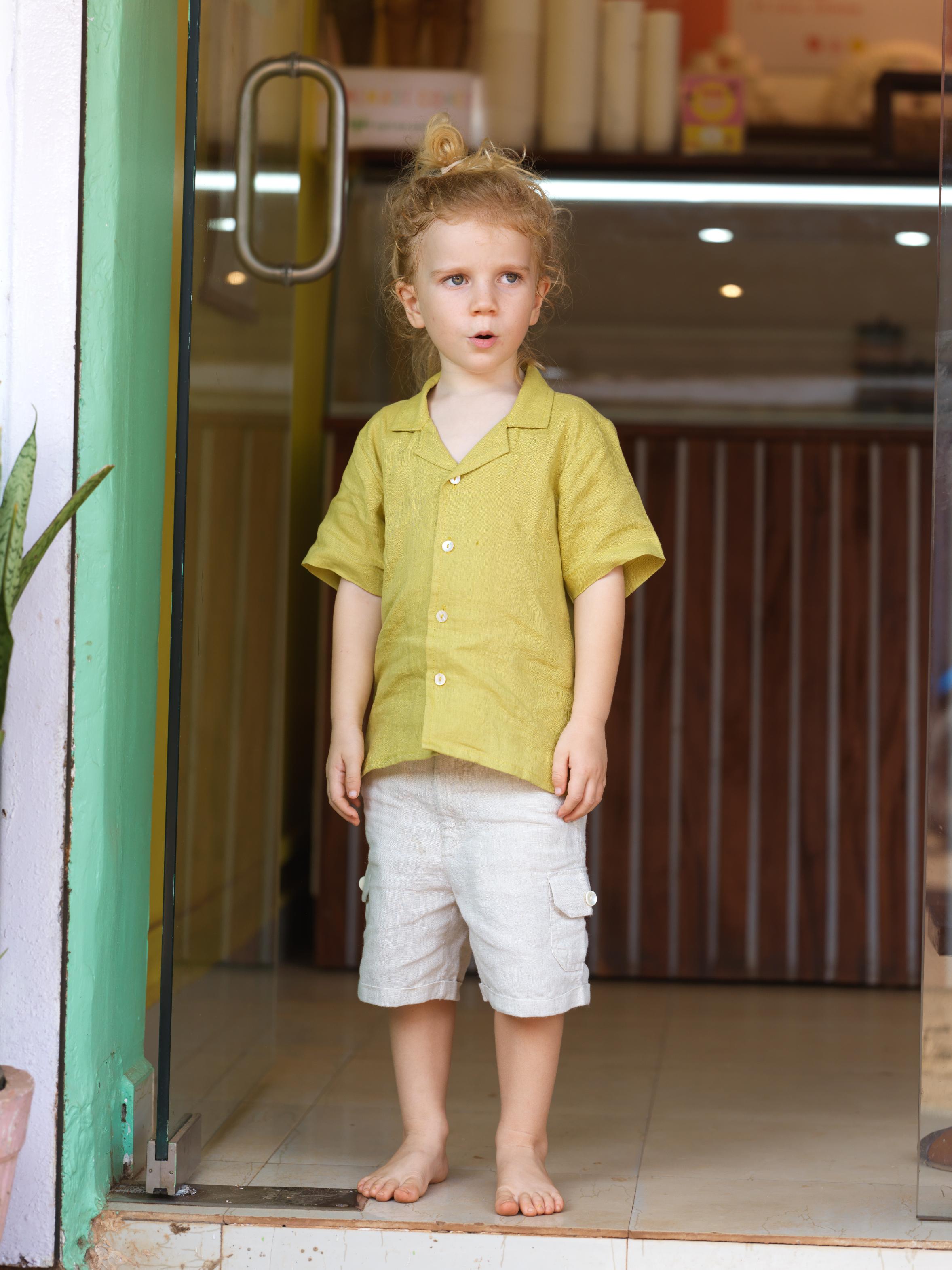 Boys Cuban Collar Shirt Kiwi Green