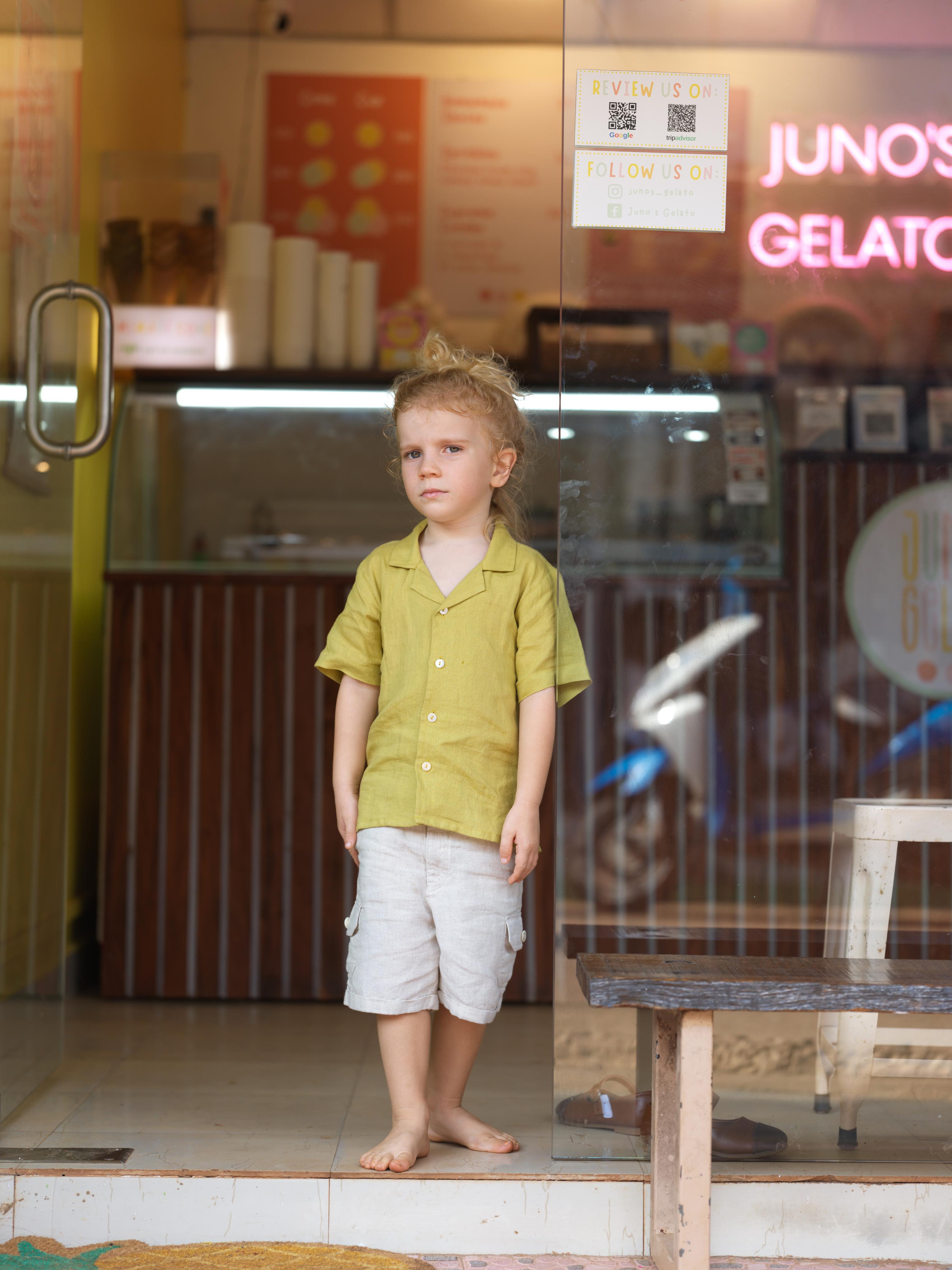 Boys Cuban Collar Shirt Kiwi Green