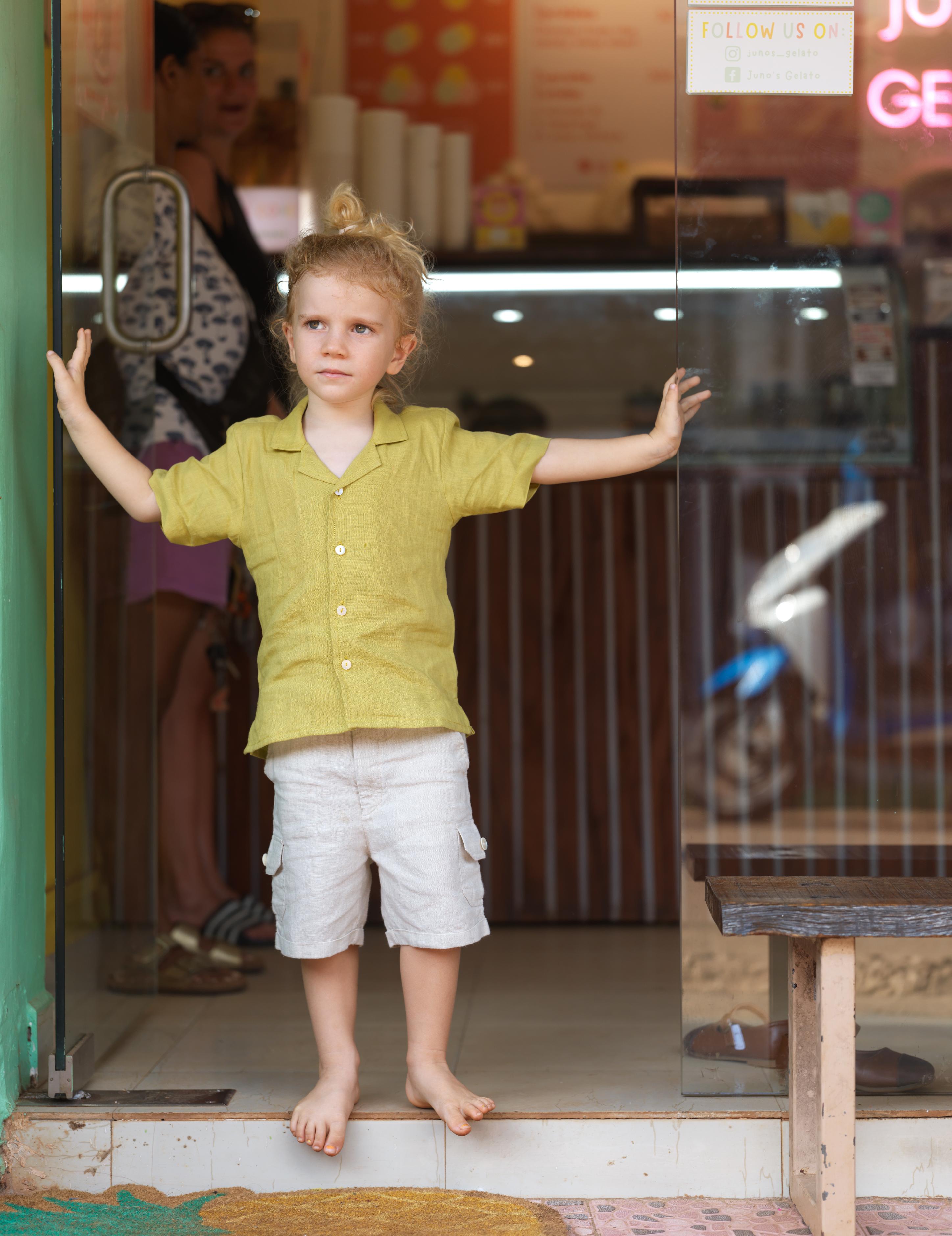 Boys Cuban Collar Shirt Kiwi Green