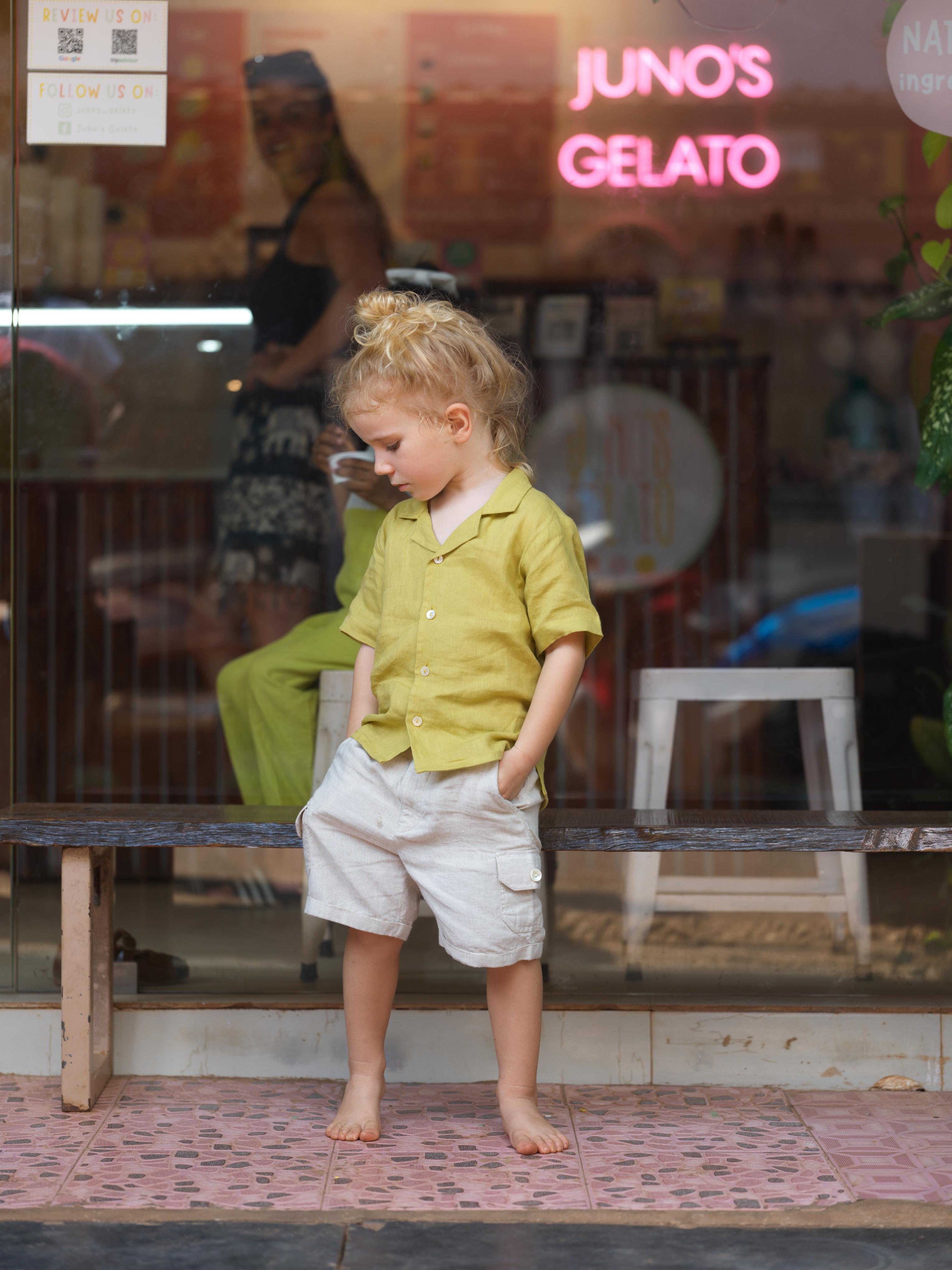 Boys Cuban Collar Shirt Kiwi Green