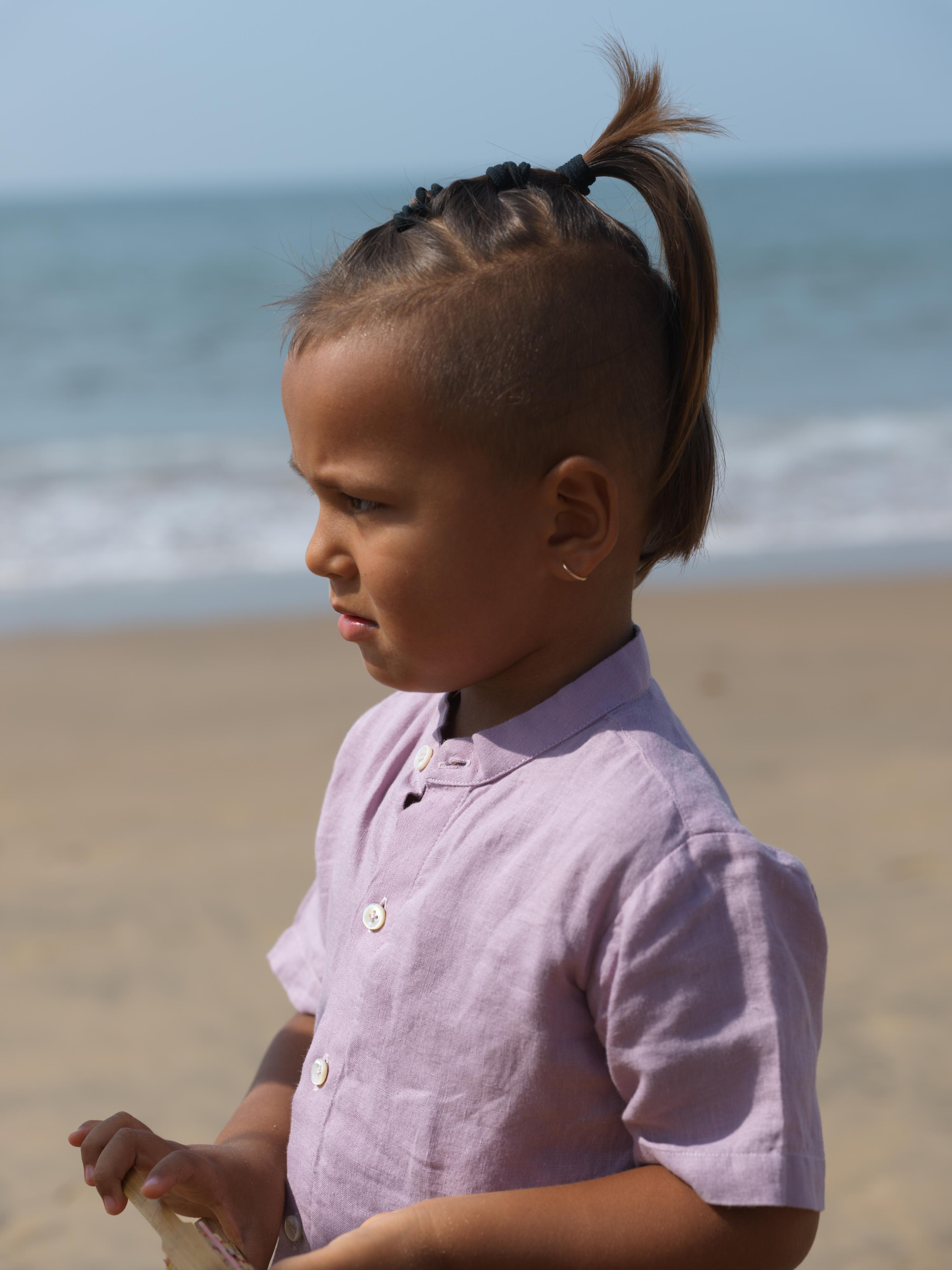 Boys Mandarin Collar Shirt Light Lilac