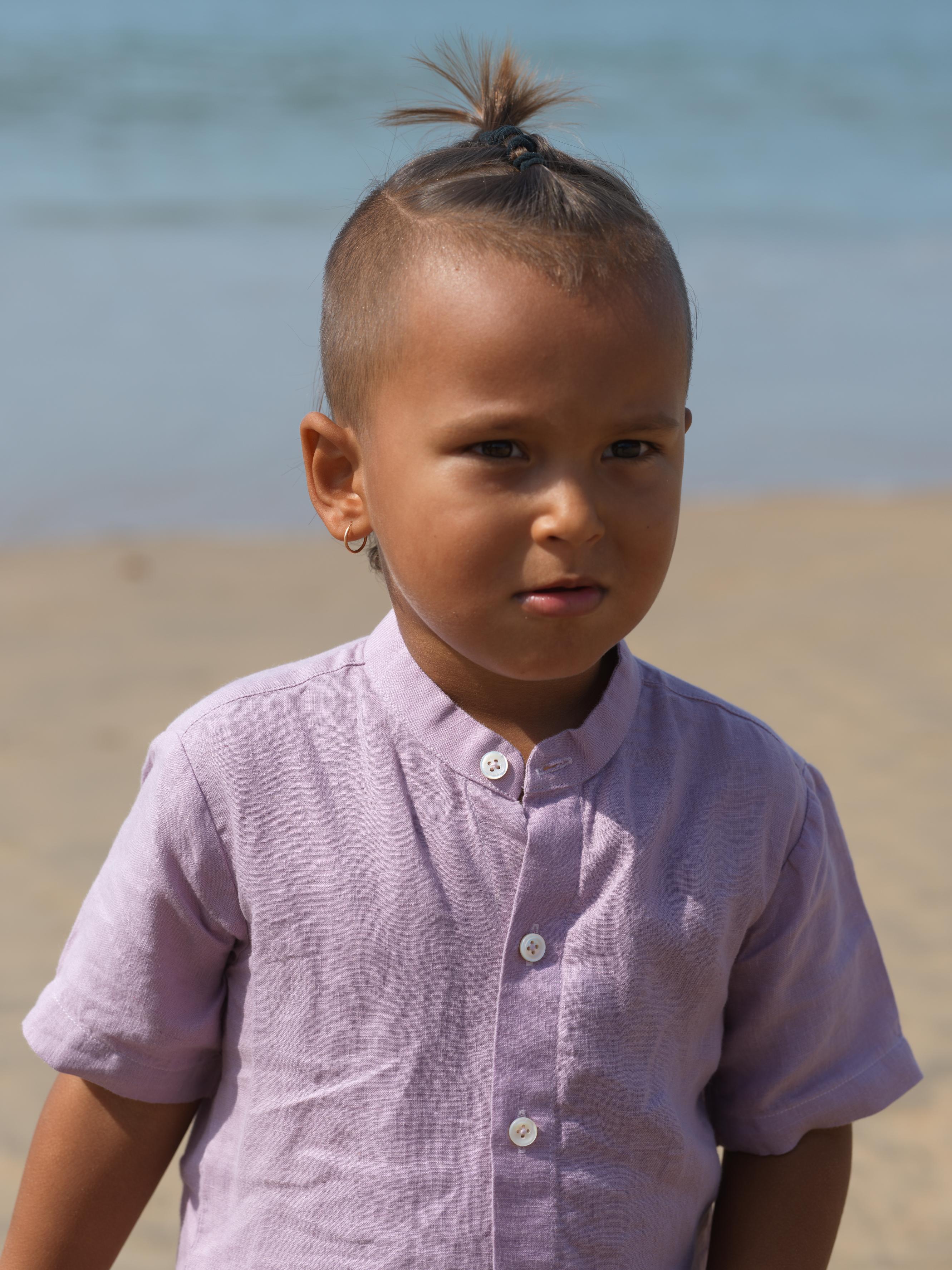 Boys Mandarin Collar Shirt Light Lilac