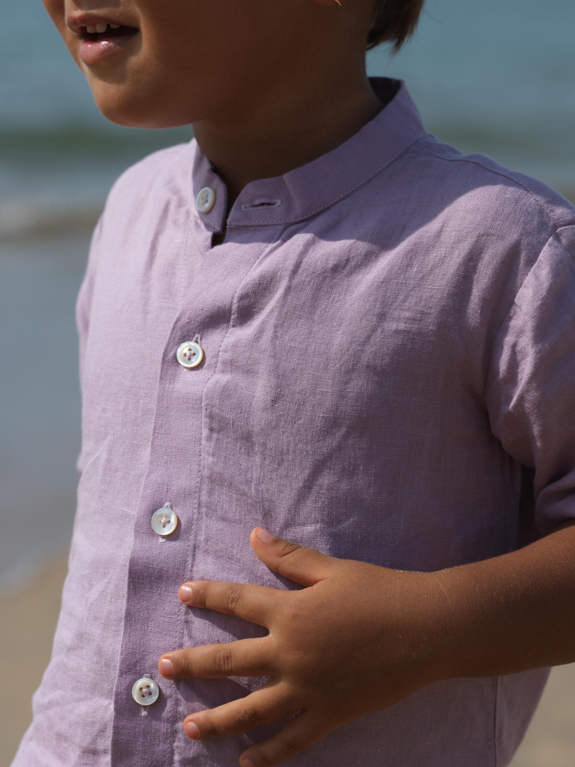 Boys Mandarin Collar Shirt Light Lilac