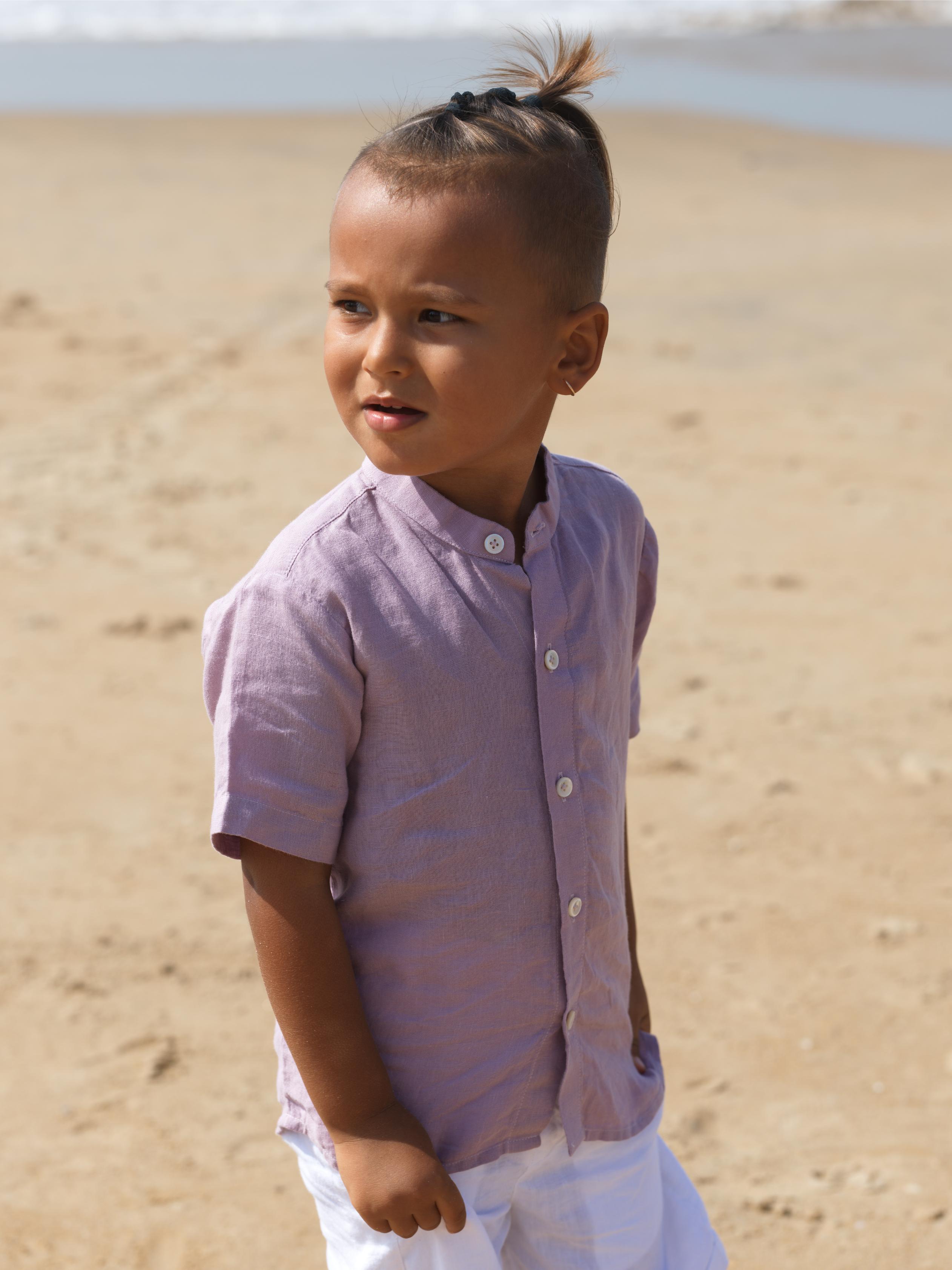 Boys Mandarin Collar Shirt Light Lilac