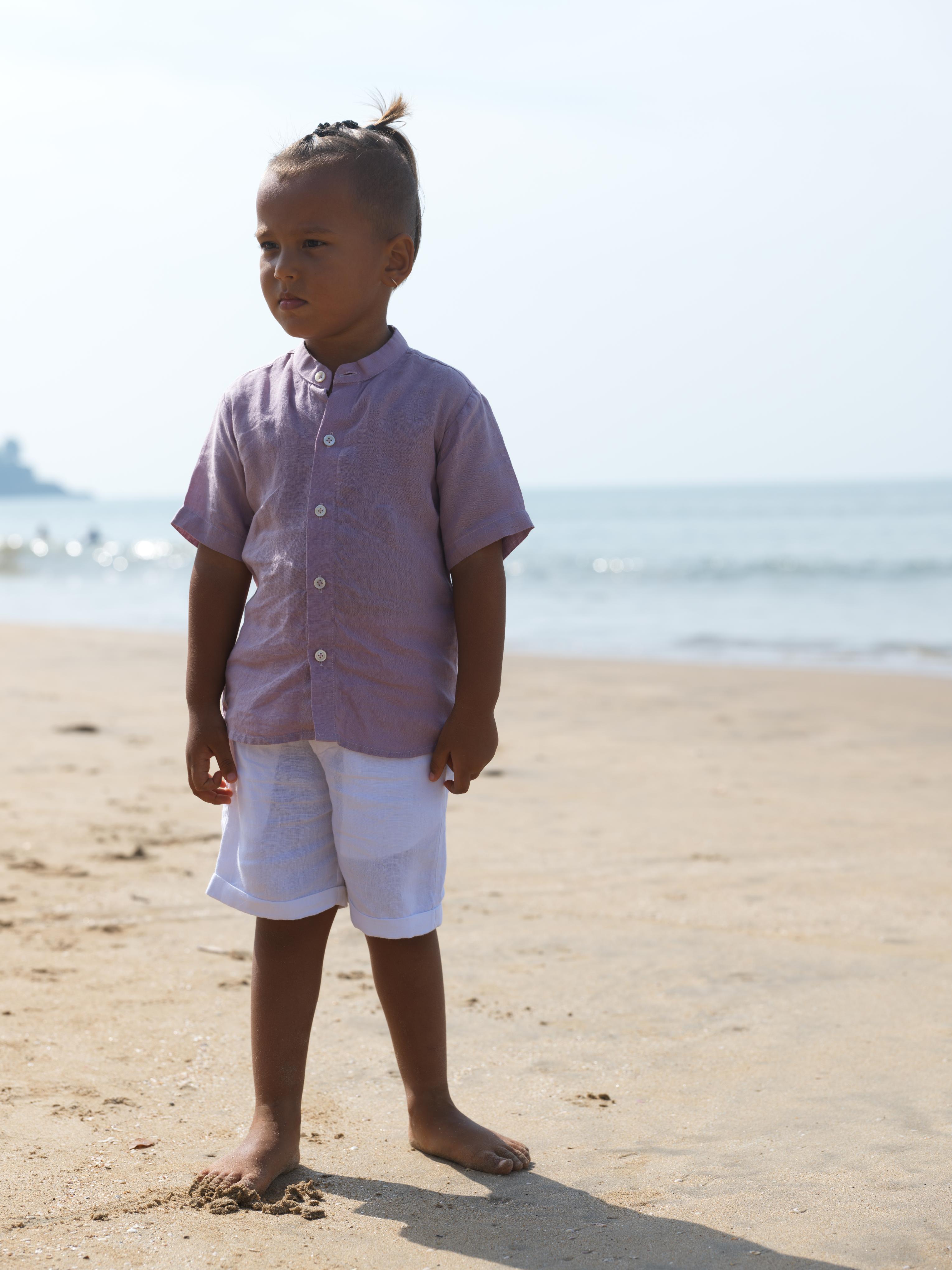 Boys Mandarin Collar Shirt Light Lilac