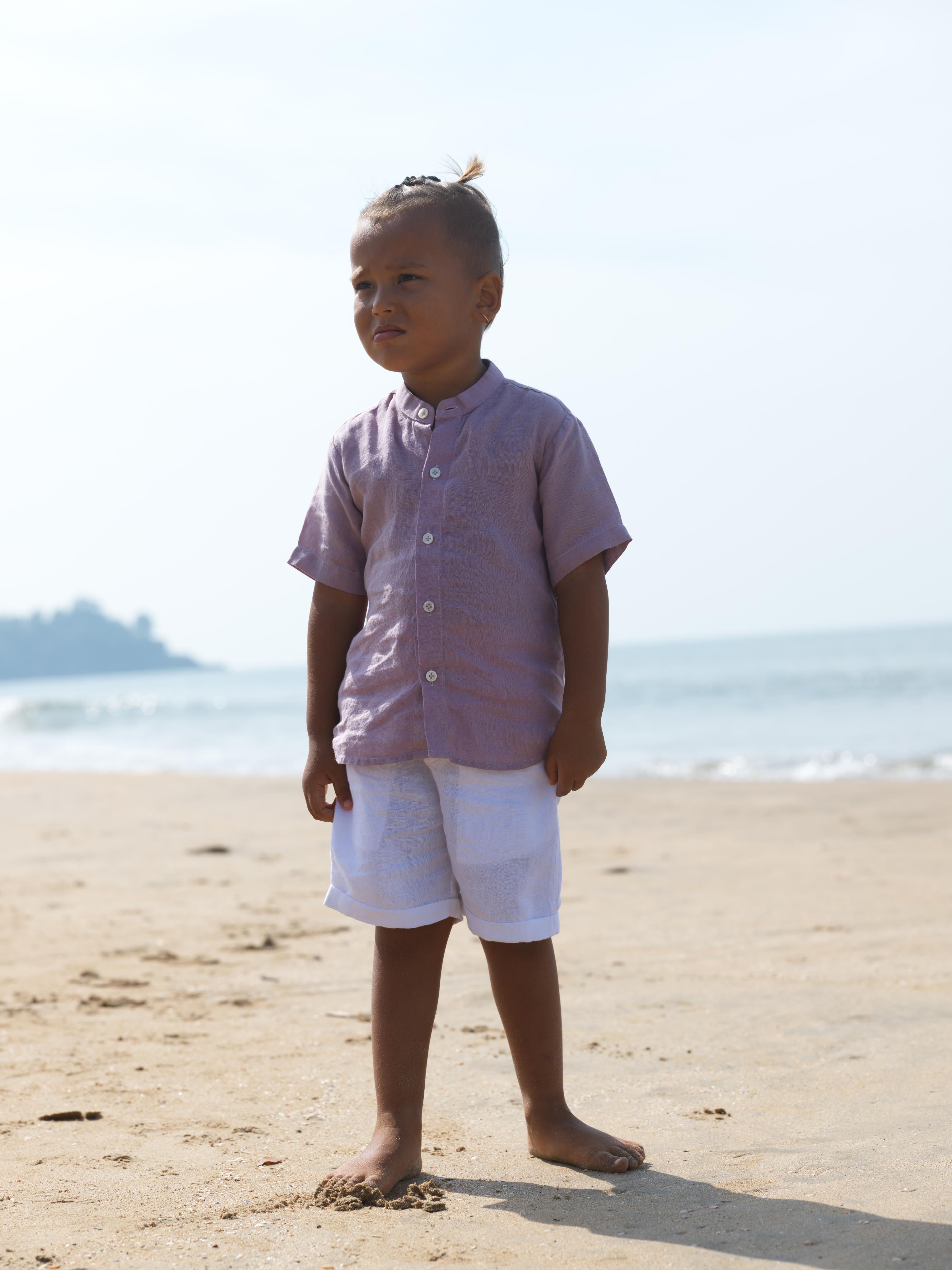 Boys Mandarin Collar Shirt Light Lilac