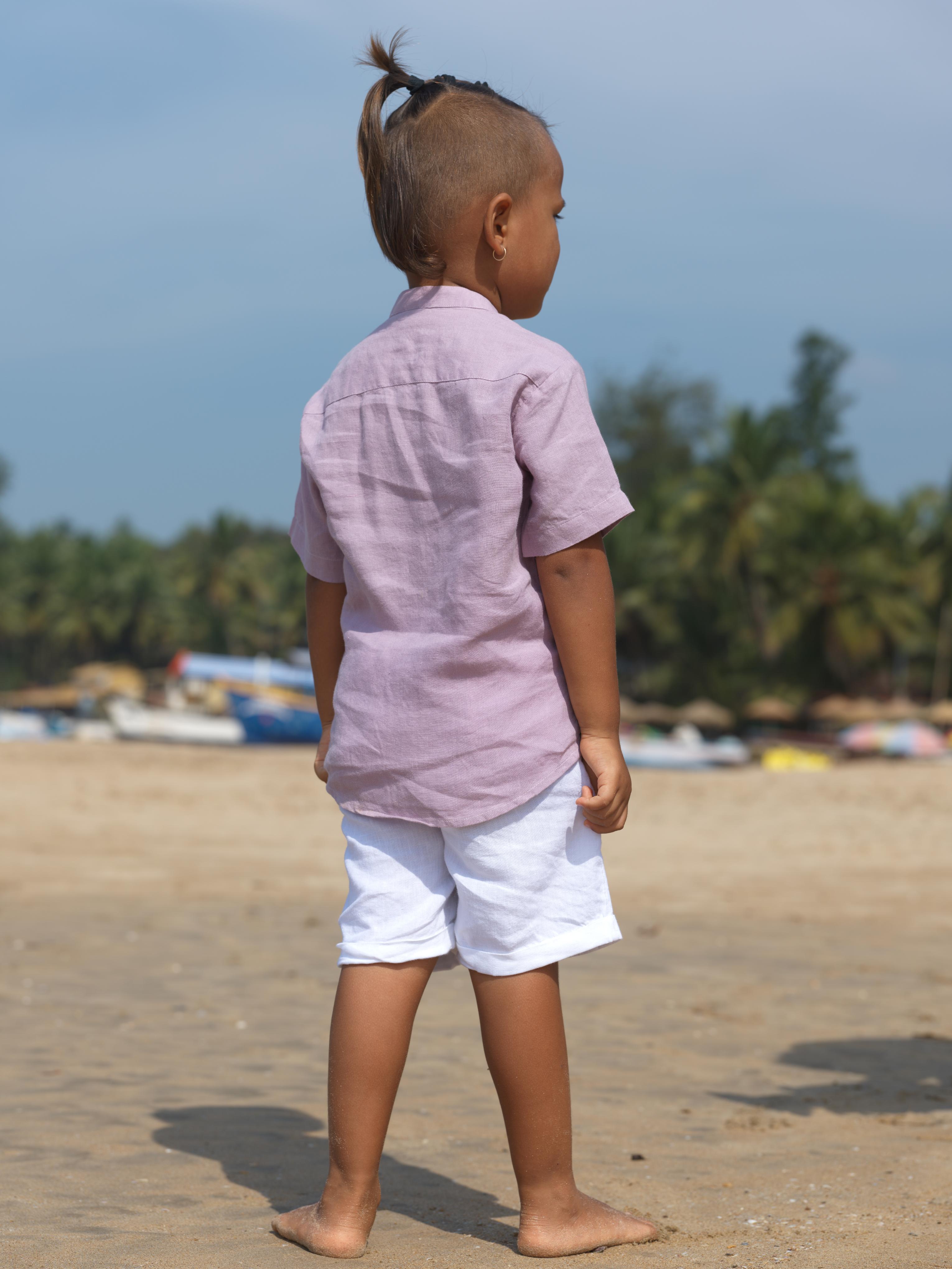 Boys Mandarin Collar Shirt Light Lilac