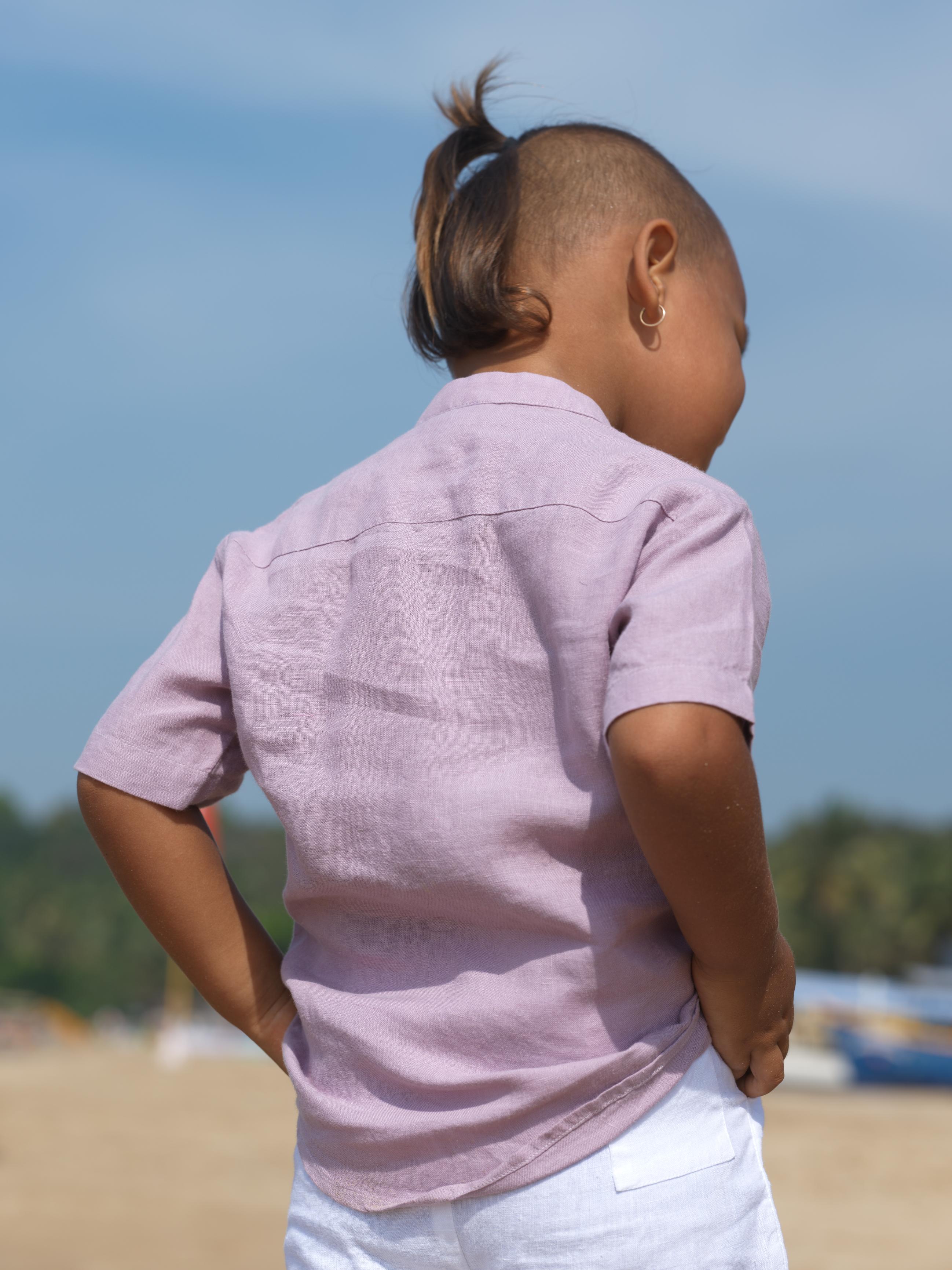 Boys Mandarin Collar Shirt Light Lilac