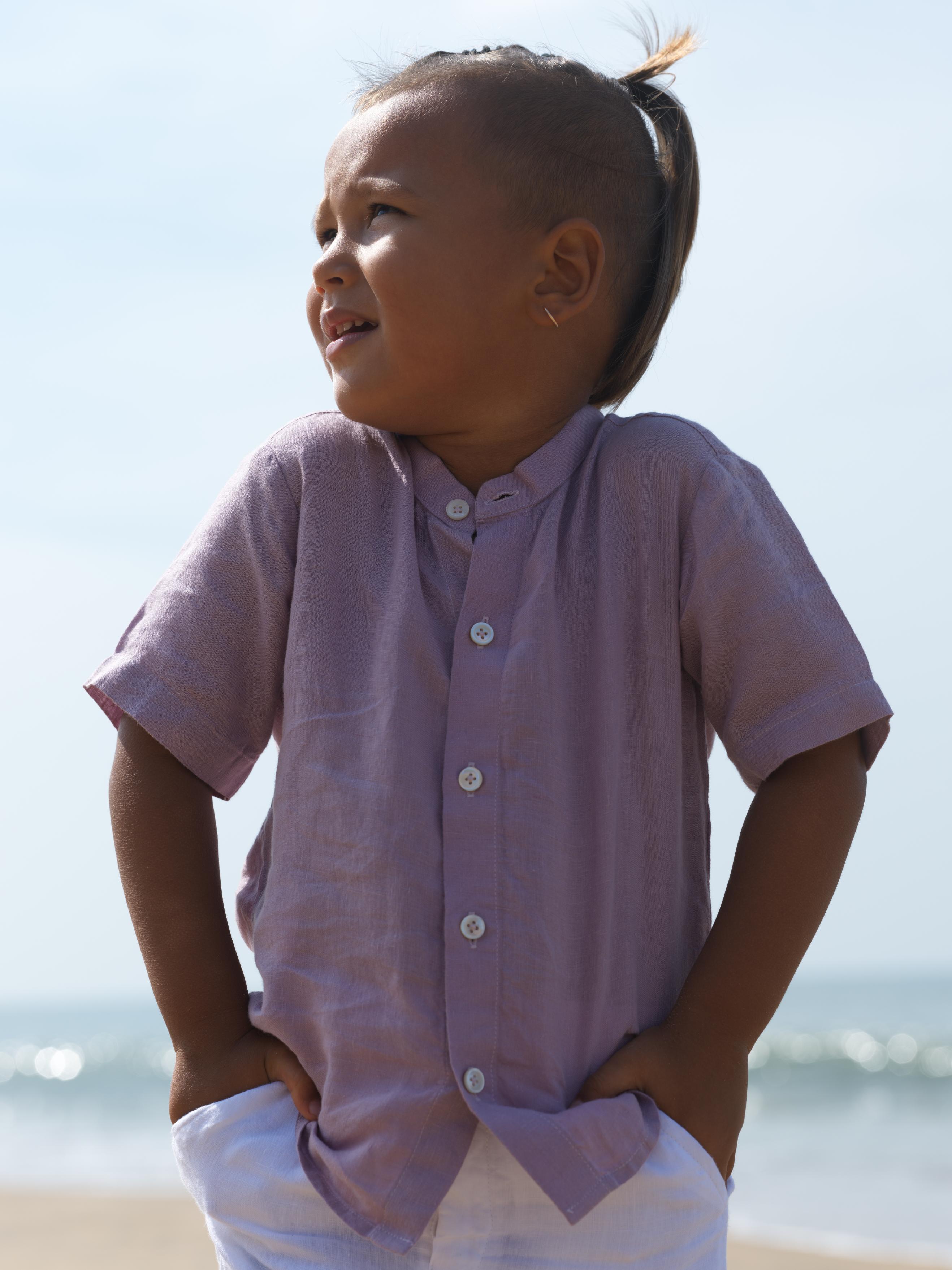 Boys Mandarin Collar Shirt Light Lilac